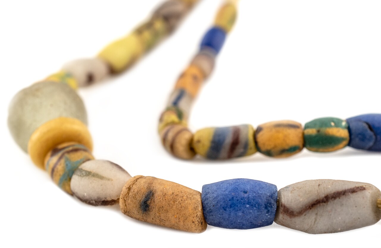 The Bead Chest Extra Fancy Sandcast Powder Glass Bead Medley 14mm Ghana African Multicolor Mixed Large Hole 30 Inch Strand Handmade